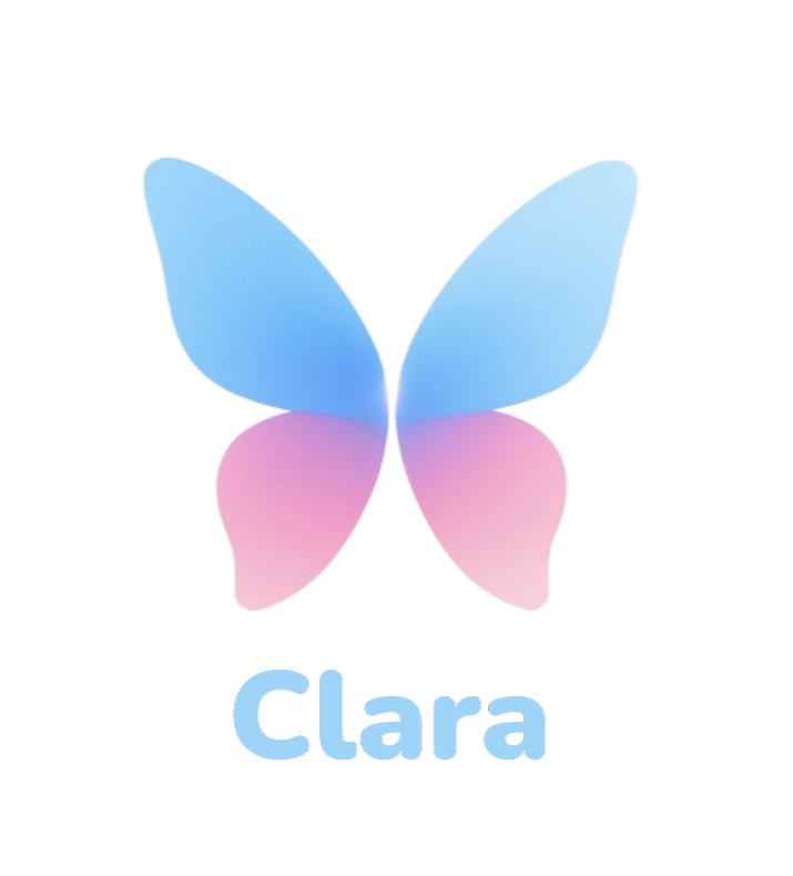 Logo Clara - Borboleta Azul e Rosa